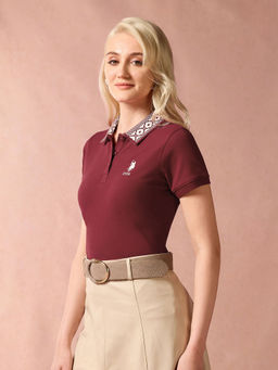 U.S. POLO ASSN. - Jacquard Collar Polo T-Shirt - Maroon
