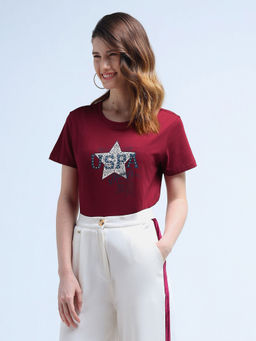 U.S. POLO ASSN. - Stud Detail Regular Fit T-Shirt - Maroon