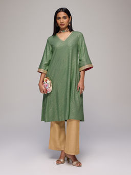 Gajra Gang - Teal Gold Foil Embellished Kurta Blushed Affair