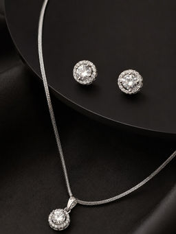 Fabula - Silver Tone Solitaire Cubic Zirconia Jewellery Set