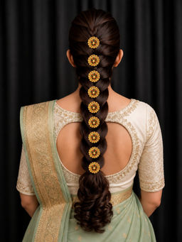 OOMPH - Jadai Billai for Women 9 Pieces with Maroon Green Stones Hair Pin Wedding Bridal