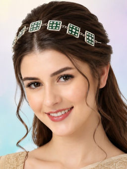 OOMPH - Green Meenakari Enamel & Kundan Wedding Bridal Hair Chain / Hair Band