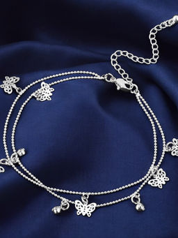 OOMPH - Silver Tone Butterfly Beads Charm Fashion Anklet for Women