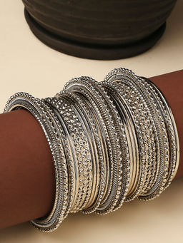 OOMPH - Combo of 26 Oxidised Silver Bangle Set (2.6)