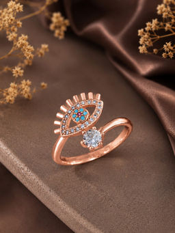 OOMPH - Rose Gold Tone Cubic Zirconia Evil Eye Adjustable Fashion Ring