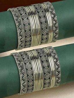 OOMPH - Combo Of 26 Oxidised Silver Bangle Set For Women And Girls - (2.6)