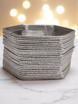 OOMPH - Combo Of 24 Silver Oxidised Shimmer Hexagon Shape Bangle Set - (2.6)