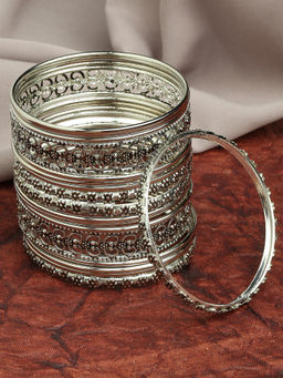 OOMPH - Oxidised Silver Bangles (Pack of 18) (2.6)