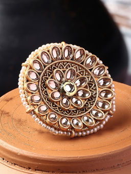 OOMPH - Pink Stones And Pearl Large Ring - Floral Wedding Design (8)