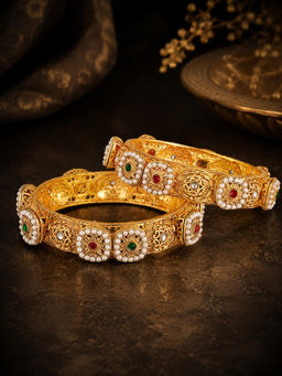 OOMPH - Women Multi-Color Kundan Heritage Rajwadi Kadas (Pack of 2) (2.6)