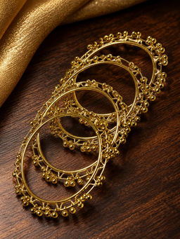 OOMPH - Combo of 4 Gold Kashmiri Bangle Set for Women & Girls - With Ghungroo - Size 2.6