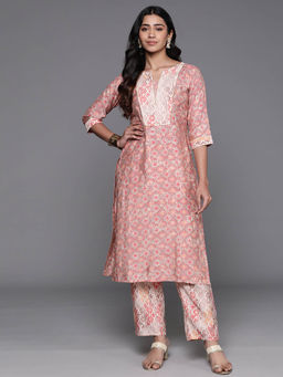 Libas - Women Peach Silk Blend Printed Kurta with Pant (Set of 2)