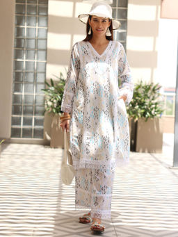 Libas - Women Blue Pure Cotton Printed Kurta with Palazzo (Set of 2)