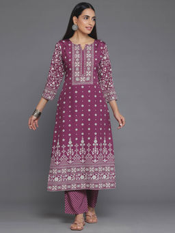 Libas - Women Purple Crepe Floral Kurta with Pant (Set of 2)