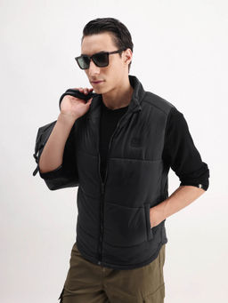 Rare Rabbit - Black Polyester Sleeveless High Neck Puffer Jacket