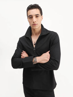 Rare Rabbit - Black Polyester Blend Collared Plain Shaket