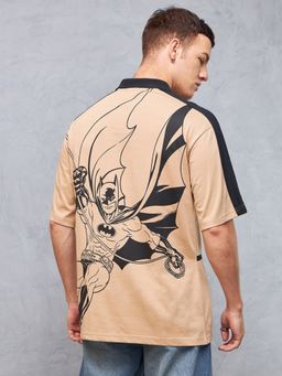 Bewakoof - Official Dc Merchandise Mens Brown Batman Graphic Oversized Polo T-Shirt
