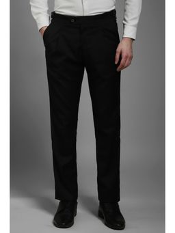 Louis Philippe - Men Black Slim Fit Solid Pleated Formal Trouser