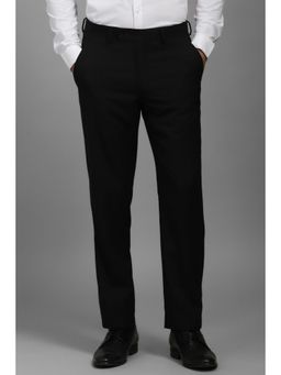 Louis Philippe - Men Black Slim Fit Checks Flat Front Formal Trouser