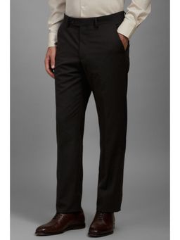 Louis Philippe - Men Brown Slim Fit Checks Flat Front Formal Trouser