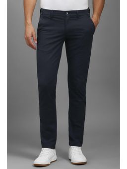 Louis Philippe - Men Navy Blue Slim Straight Fit Solid Flat Front Casual Trousers