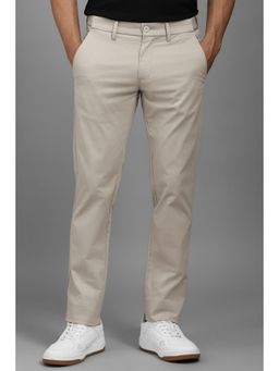 Louis Philippe - Men Beige Slim Straight Fit Solid Flat Front Casual Trouser