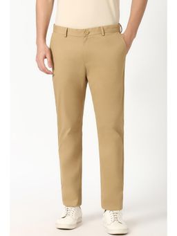 Peter England - Men Khaki Solid Slim Fit Trouser