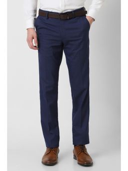 Peter England - Men Navy Blue Textured Slim Fit Trouser