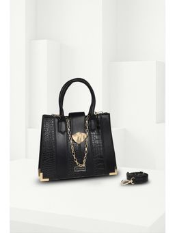 Van Heusen - Women Black Textured Casual Handbag with Detachable Strap