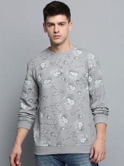SHOWOFF - Mens Round Neck Printed Grey Pullover Sweatshirt