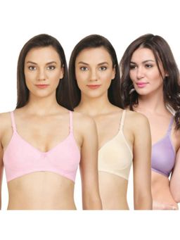 Bodycare - Seamless Cup Bra In Pink-Purple-Skin Color - Pack Of 3