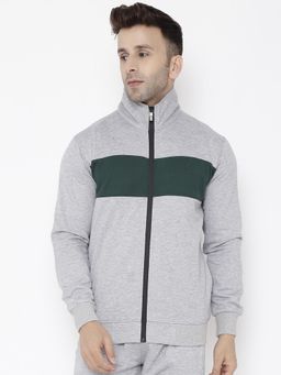 CHKOKKO - Bottlegreen Grey Men Winter Sports Running Zipper Jacket