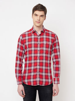 CRIMSOUNE CLUB - Men Red Checked Casual Shirt