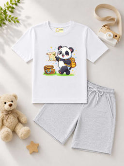 MALKIAT - Kids White Pure Cotton Graphic Printed T-shirt and Shorts