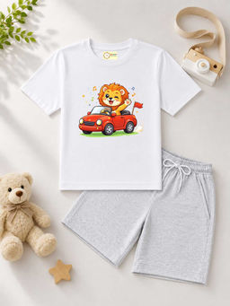 MALKIAT - Kids White Pure Cotton Graphic Printed T-shirt and Shorts