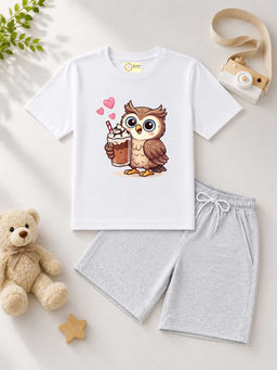 MALKIAT - Kids White Pure Cotton Graphic Printed T-shirt and Shorts