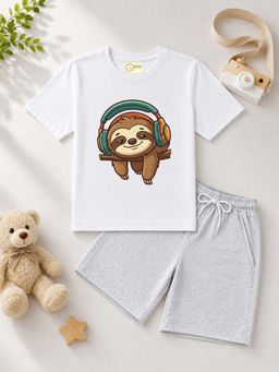 MALKIAT - Kids White Pure Cotton Graphic Printed T-shirt and Shorts