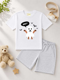 MALKIAT - Kids White Pure Cotton Graphic Printed T-shirt and Shorts
