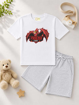 MALKIAT - Kids White Pure Cotton Graphic Printed T-shirt and Shorts