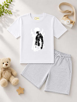 MALKIAT - Kids White Pure Cotton Graphic Printed T-shirt and Shorts