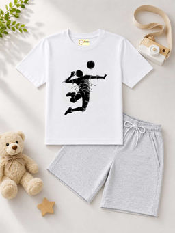 MALKIAT - Kids White Pure Cotton Graphic Printed T-shirt and Shorts