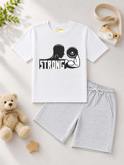 MALKIAT - Kids White Pure Cotton Graphic Printed T-shirt and Shorts