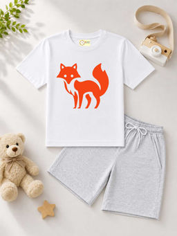 MALKIAT - Kids White Pure Cotton Graphic Printed T-shirt and Shorts