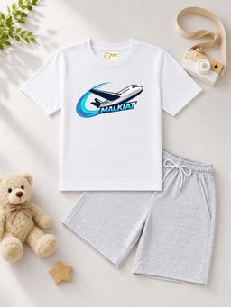 MALKIAT - Kids White Pure Cotton Graphic Printed T-shirt and Shorts