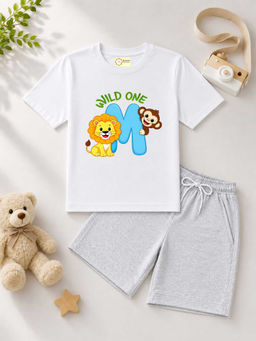 MALKIAT - Kids White Pure Cotton Graphic Printed T-shirt and Shorts