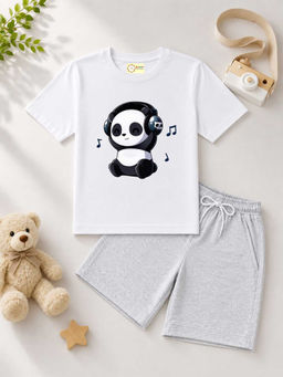 MALKIAT - Kids White Pure Cotton Graphic Printed T-shirt and Shorts