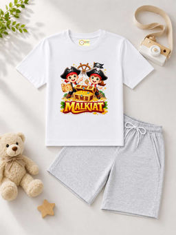 MALKIAT - Kids White Pure Cotton Graphic Printed T-shirt and Shorts