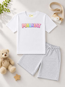 MALKIAT - Kids White Pure Cotton Graphic Printed T-shirt and Shorts