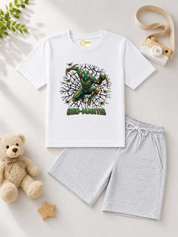 MALKIAT - Kids White Pure Cotton Graphic Printed T-shirt and Shorts