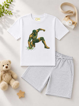 MALKIAT - Kids White Pure Cotton Graphic Printed T-shirt and Shorts